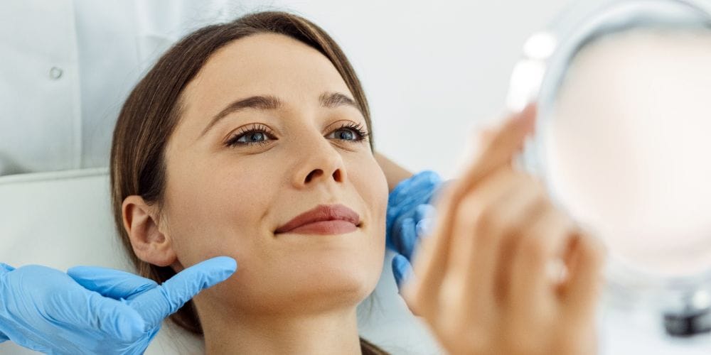 Woman seeing the results from her facial spa treatment.